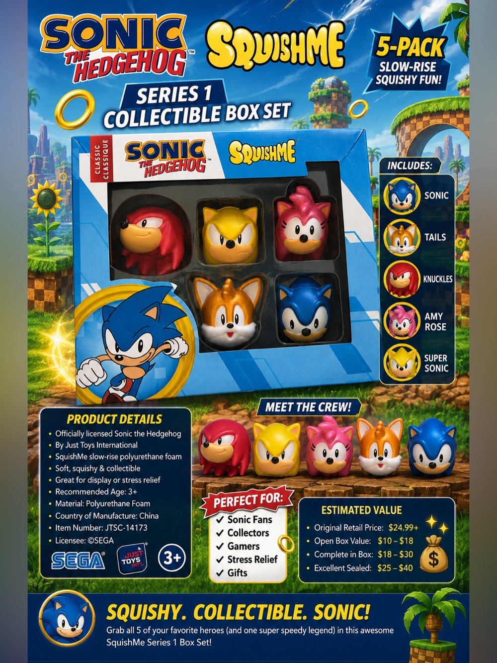 Sonic The Hedgehog SquishMe Series 1 Collectible 5-Pack